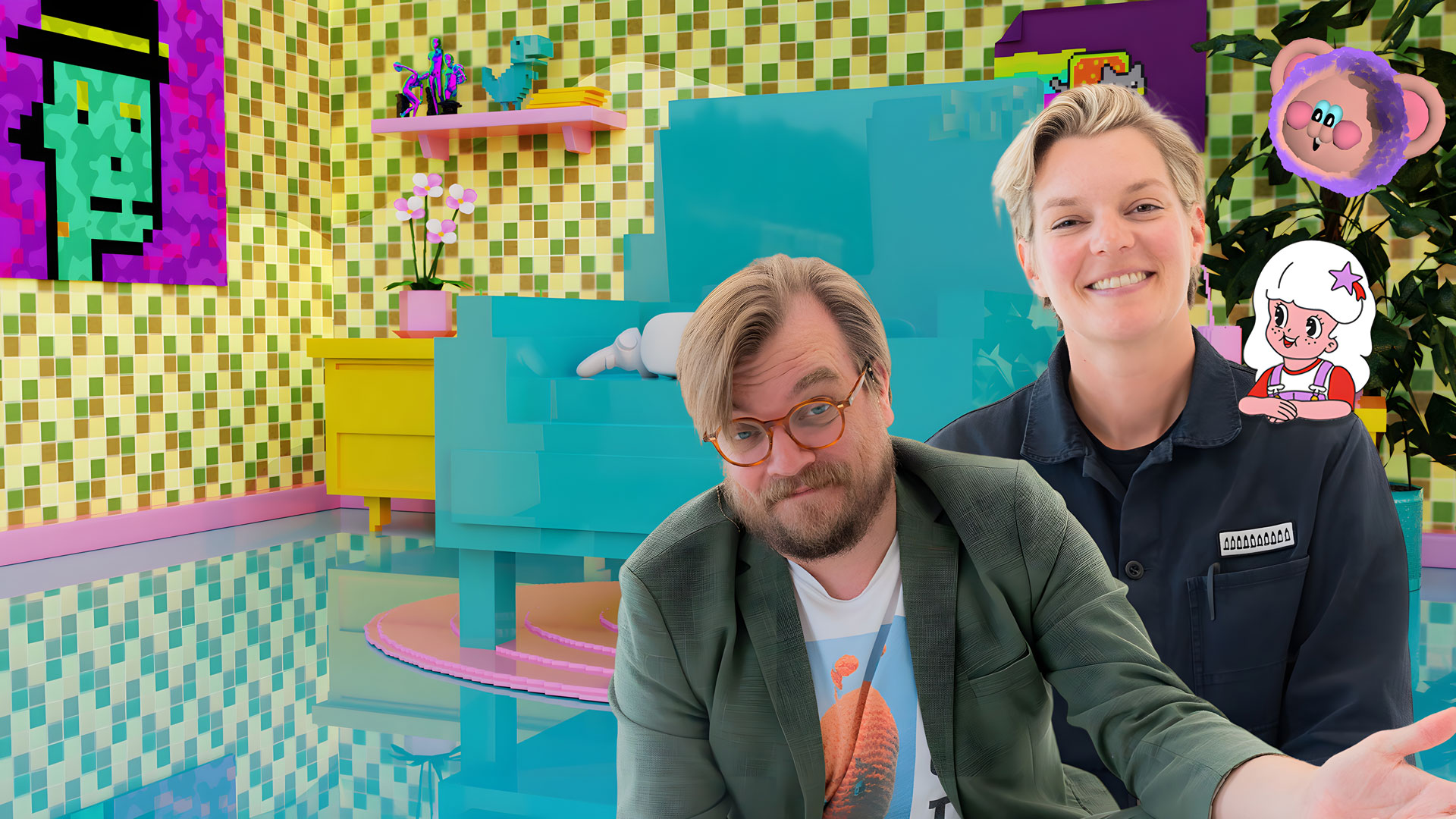 collage of elements from pixelpart and Laura Kampf, and Nilz Bokelberg